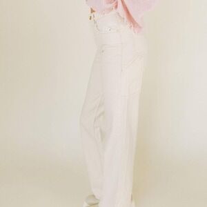 We The Free People Cream Carpenter Jeans Wide Leg Utility Pocket Size 24